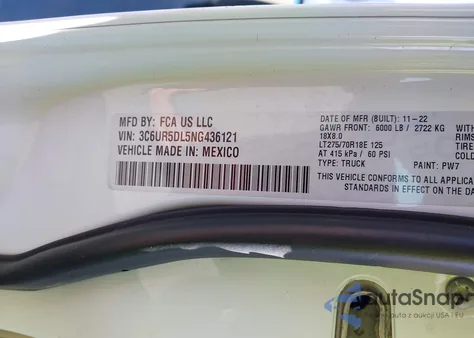 2022 Ram 2500 Big Horn 4X4 6'4 Box из США, поврежденный, VIN 3C6UR5DL5NG436121